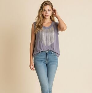 Free People Lavender Tank with Metallic Fringe